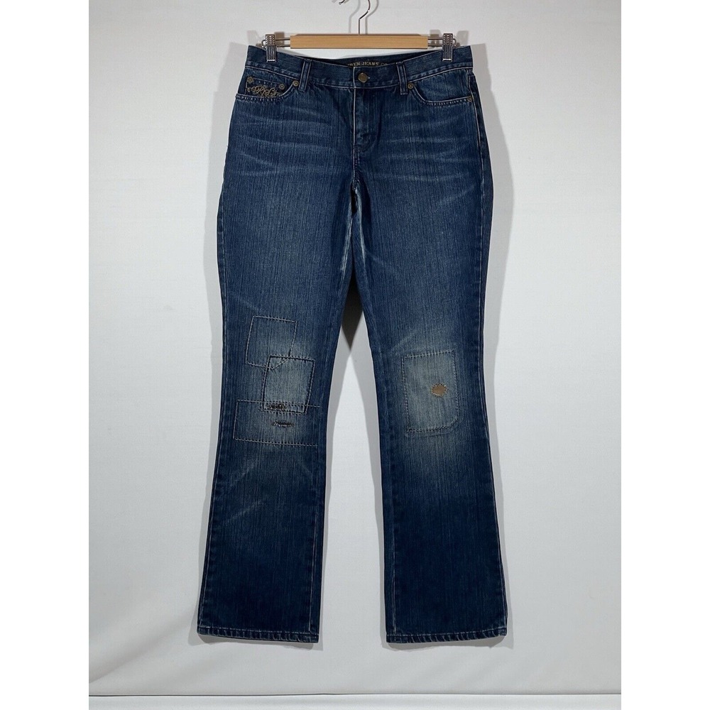 Lauren Jeans Co Patchwork Jeans Womens 6 Blue‎ Denim Stretch Casual Boho Style